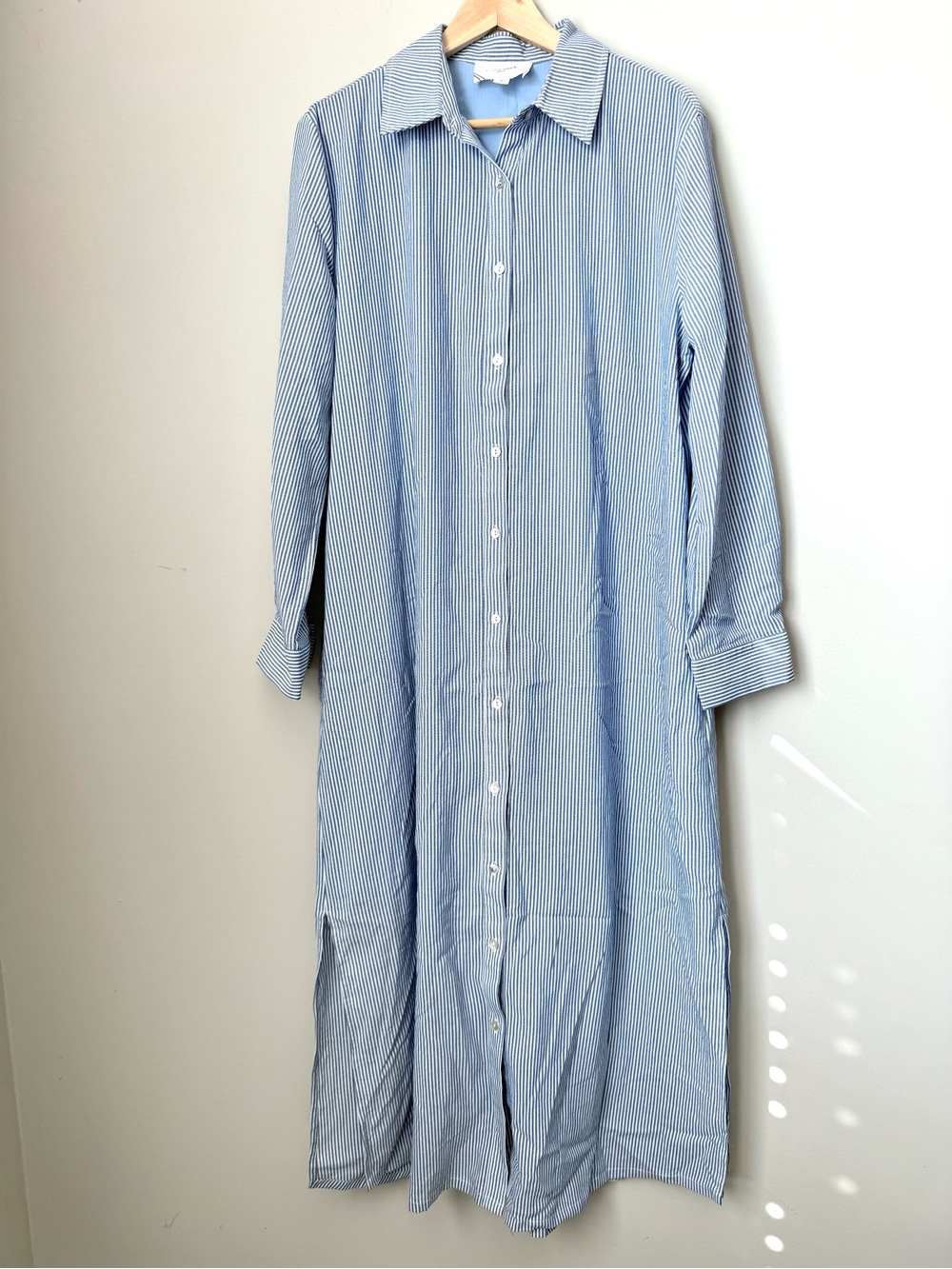 Pomander Place Tuckernuck Blue White Stripe Griffin Long Sleeve Shirt Maxi Dress - Picture 3 of 5